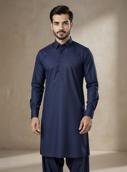 Navy Blue Collar Shalwar Kameez