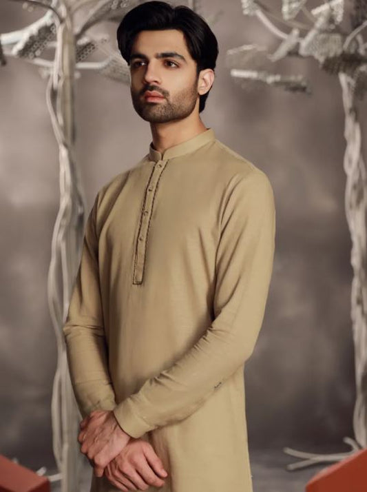 Beige Short Kurta - Junaid Jamshed