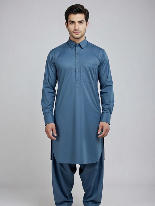 Teal Collar Shalwar Kameez
