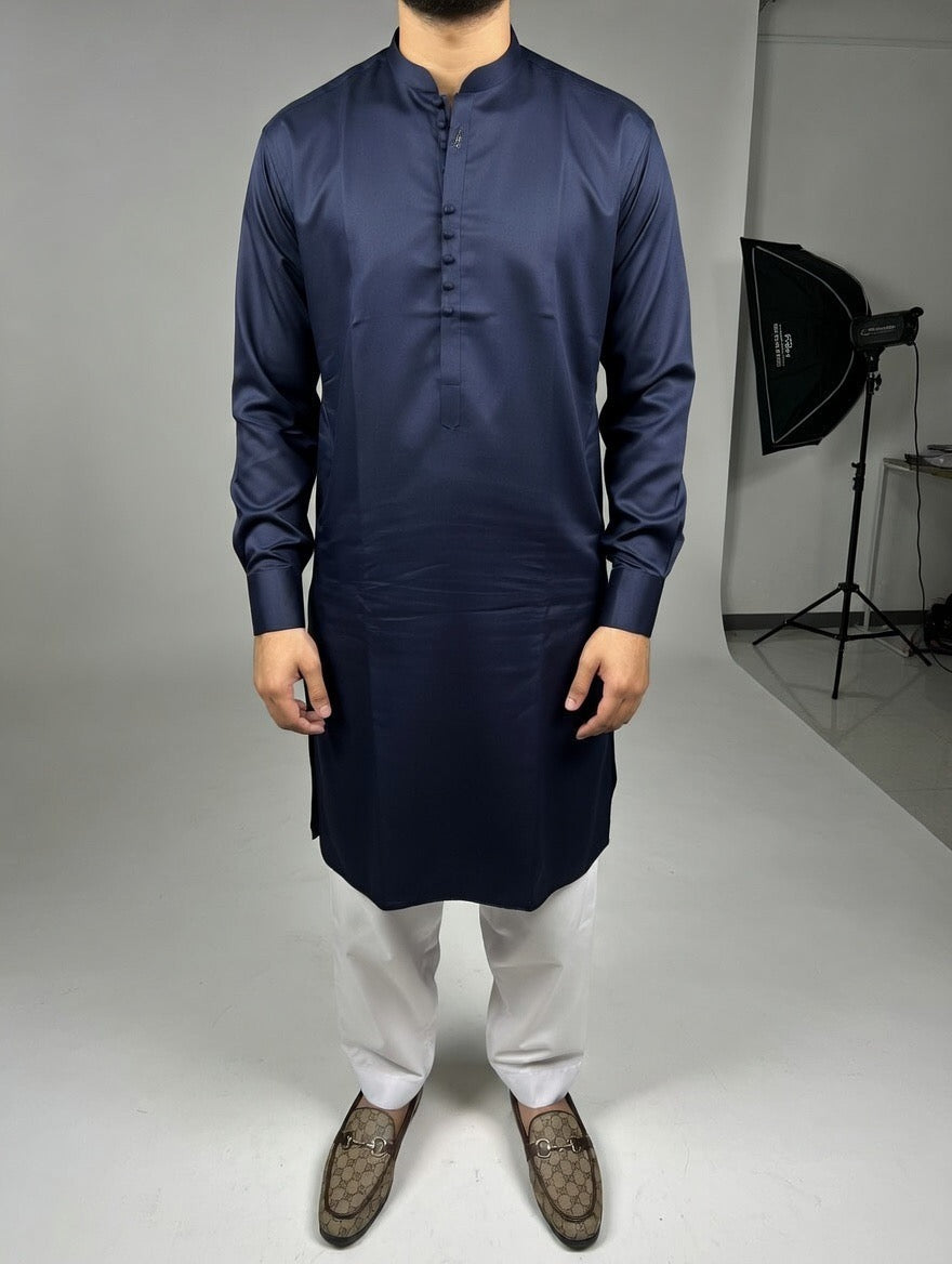 Navy Blue Button Kurta