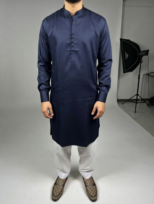 Navy Blue Button Kurta