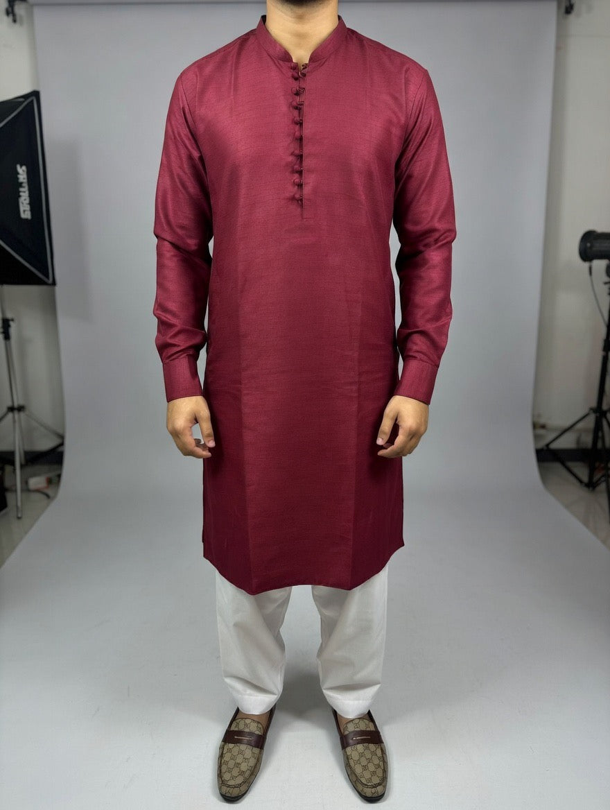 Burgundy Button Kurta