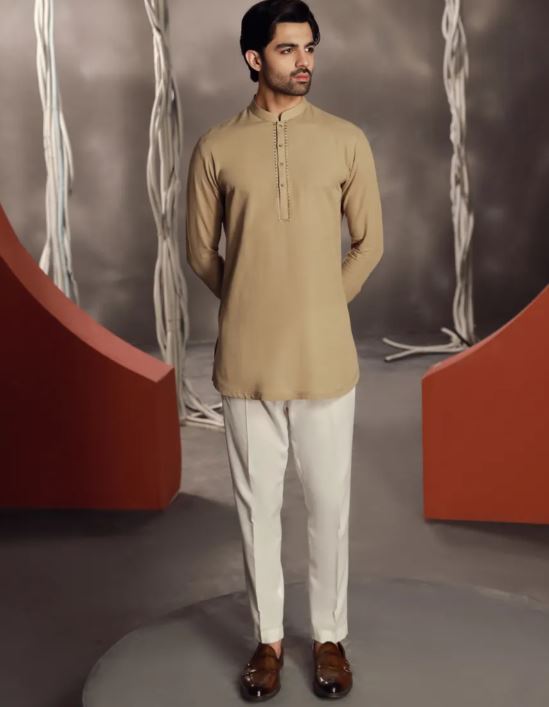 Beige Short Kurta Pants - Junaid Jamshed